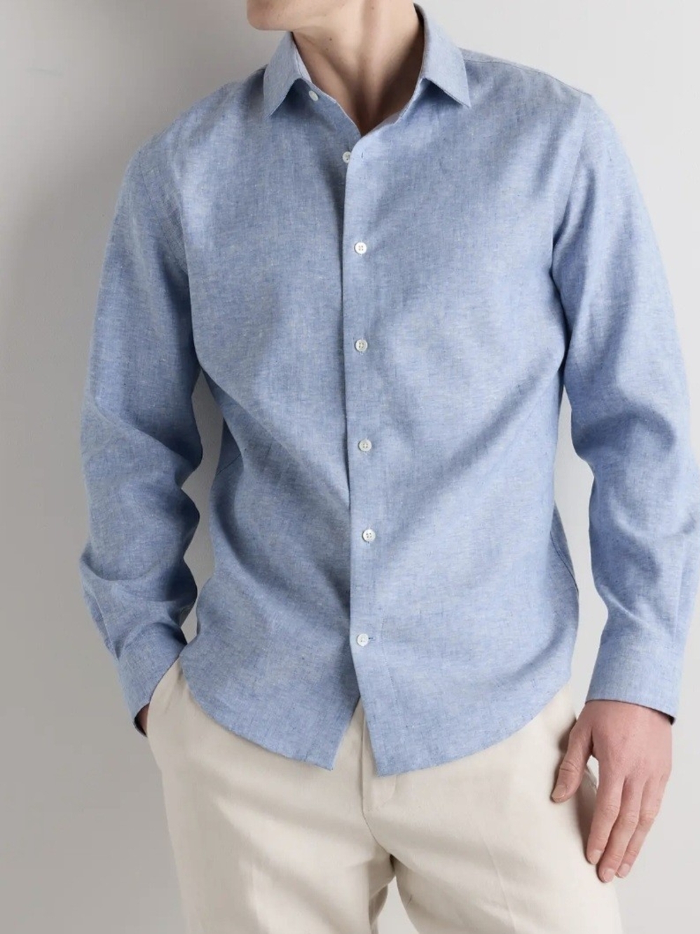 NWT Quince MENS Light Blue Linen-Cotton Dress Shirt LARGE